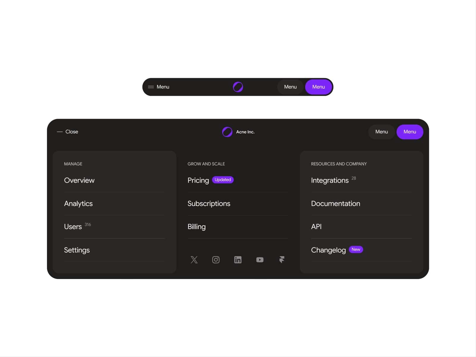 Two-step Mega Menu